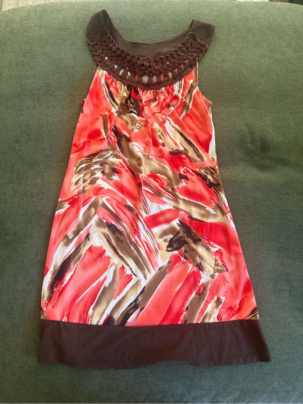 Vintage Y2K Wrapper Orange, Brown and White Abstract-Print Dress